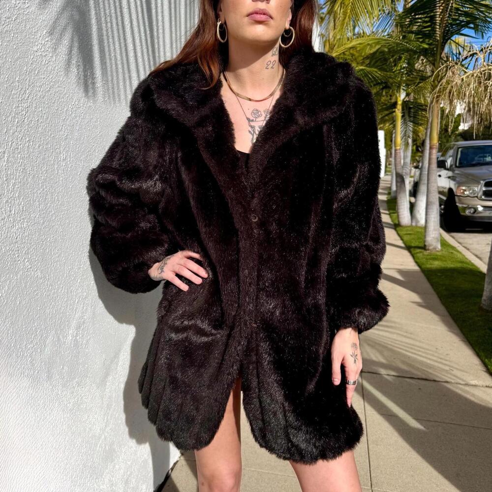 Vintage Jordache Faux Fur Coat in Dark Brown | USA Made
